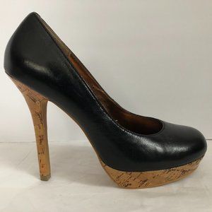 Black Leather High Heel Pumps Cork Bottom Size 8